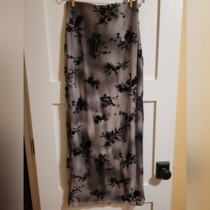 Black velvet lace maxi skirt